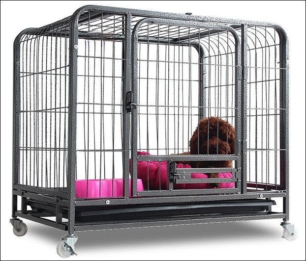 Welded wire mesh dog cage crate with wheels